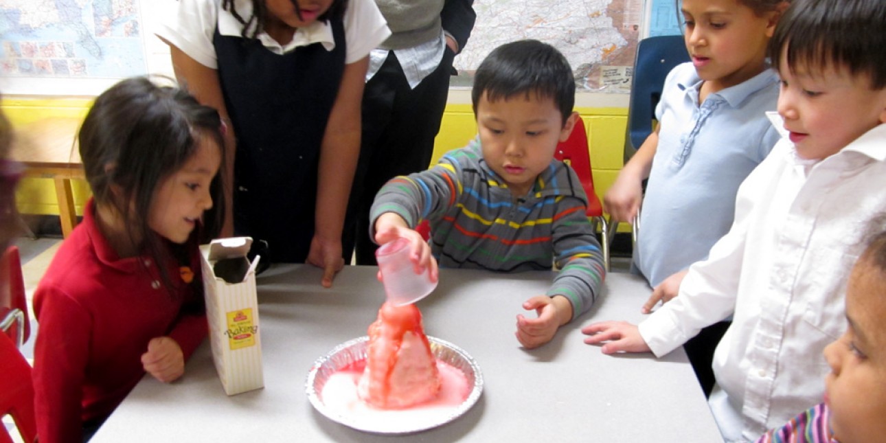 Afterschoolers create a volcano at PIC