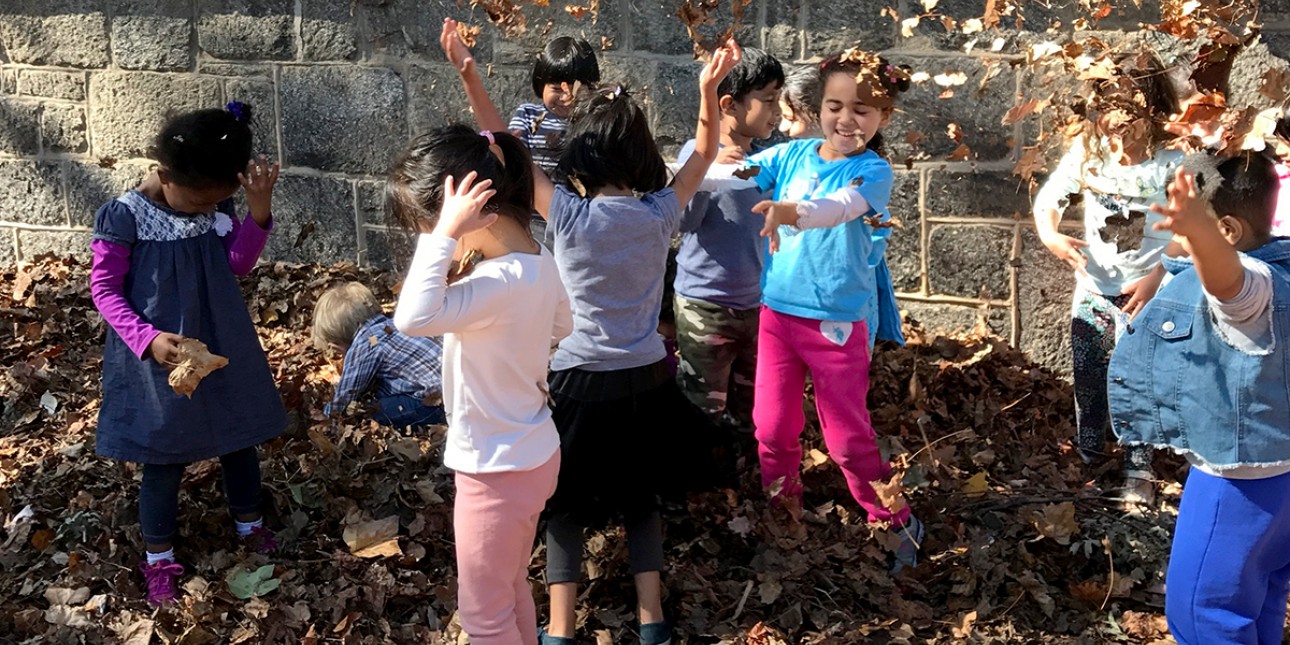 Playing in a pile of leaves at PIC