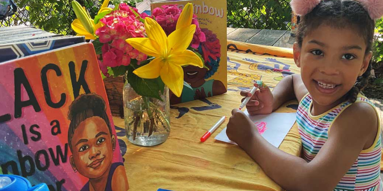 Child doing art on the playground