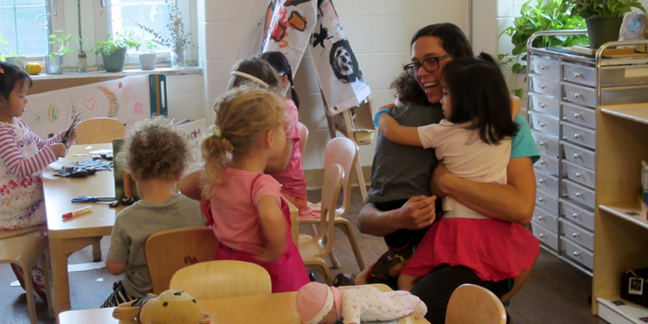 Hugs in the new Hummingbirds preK classroom