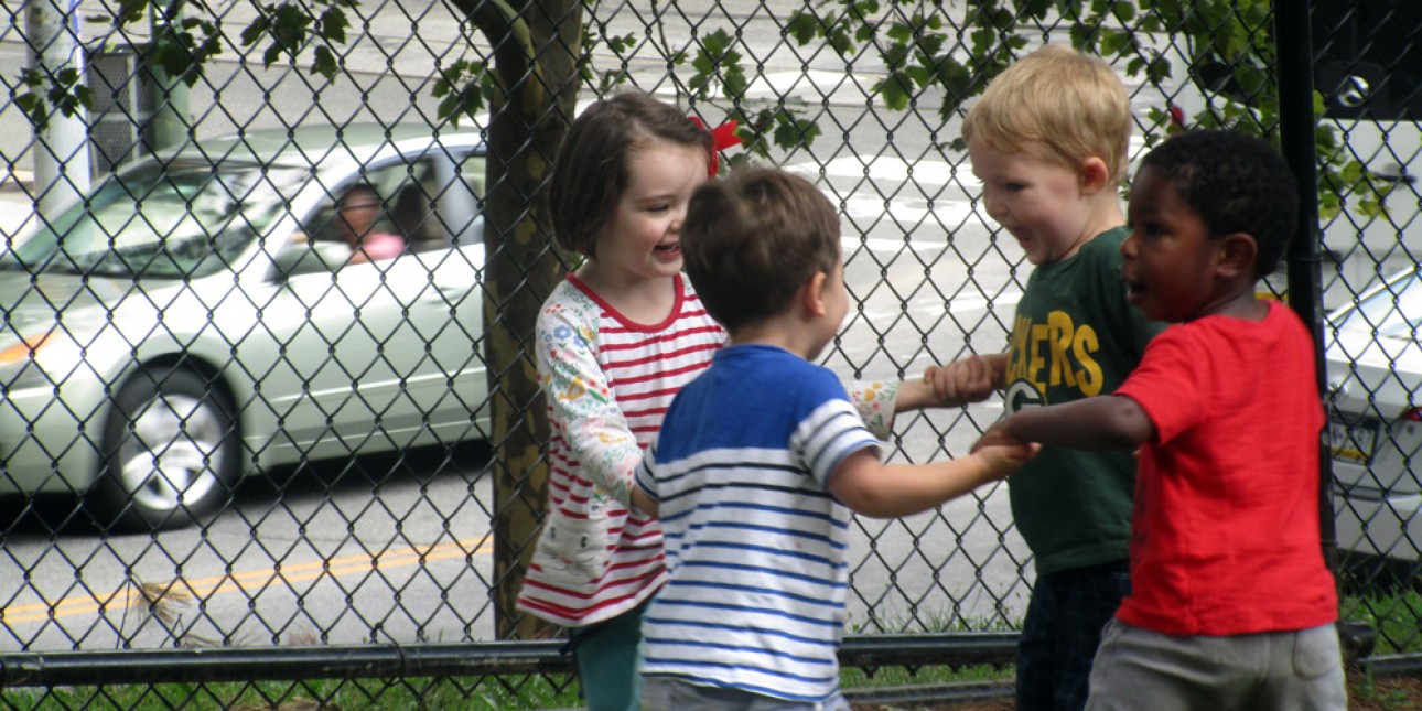 Toddlers discover the fun of playing together