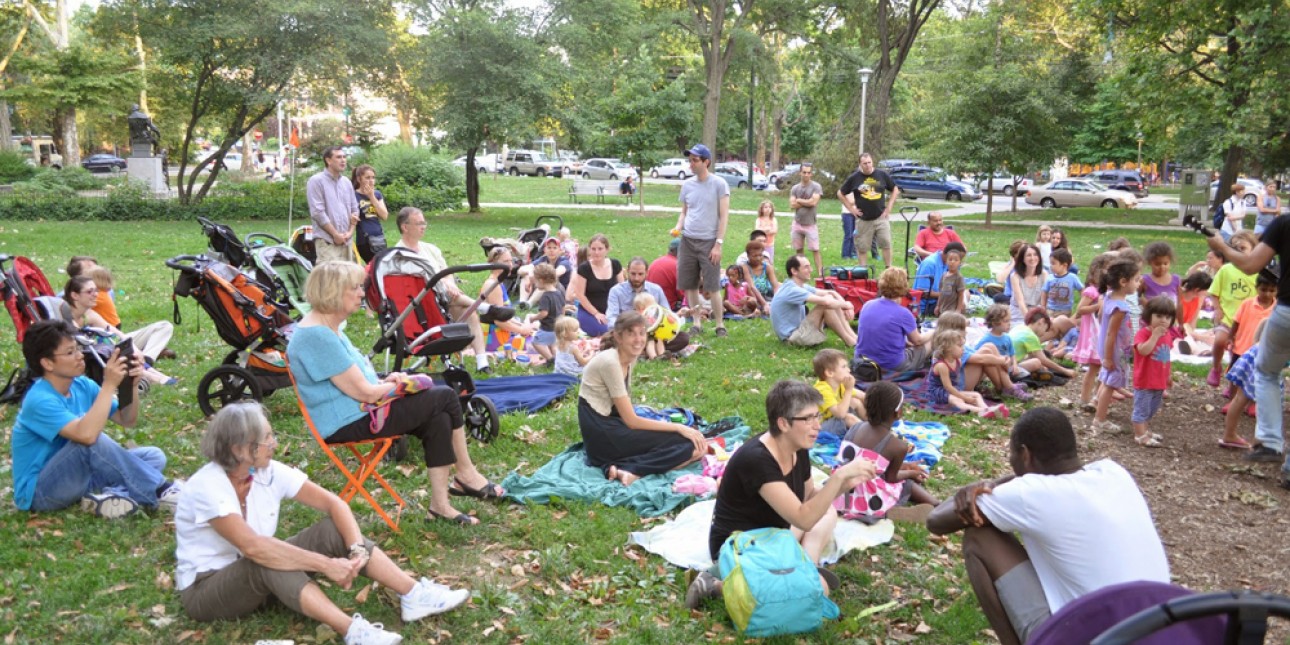 Families gather for Storytime in Clark Park